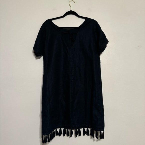 Madewell Linen Blend Embroidered Tassel Shift Dress - Size M Black - Picture 8 of 11